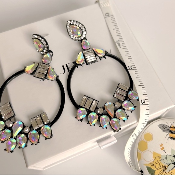 Black Hoop Earrings with Drop Zircon - Picture 3 of 8